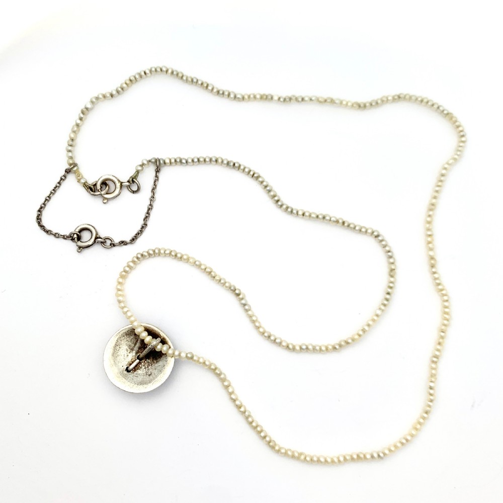 RESERVED for K • Georgian Blue Enamel Paste Seed Pearl Necklace View III