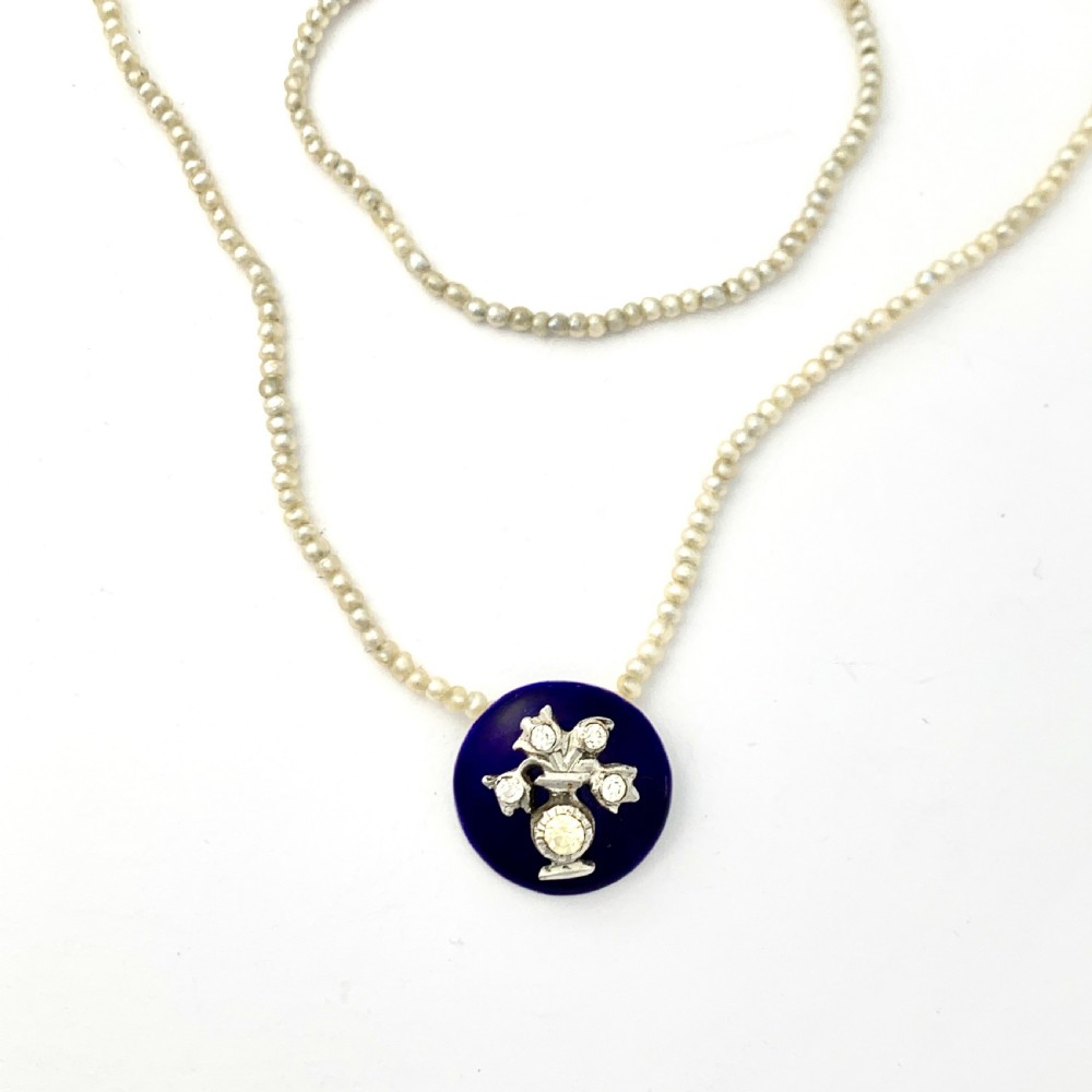 RESERVED for K • Georgian Blue Enamel Paste Seed Pearl Necklace View IV