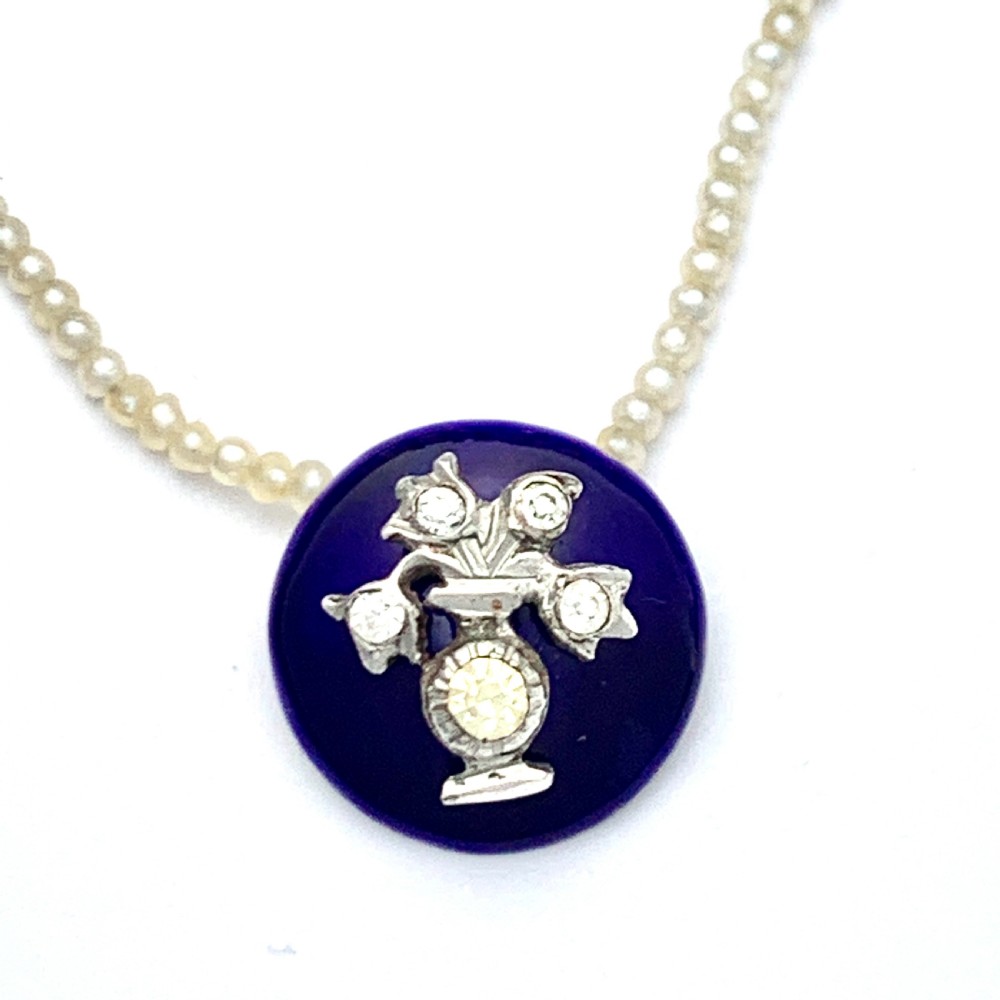RESERVED for K • Georgian Blue Enamel Paste Seed Pearl Necklace View V