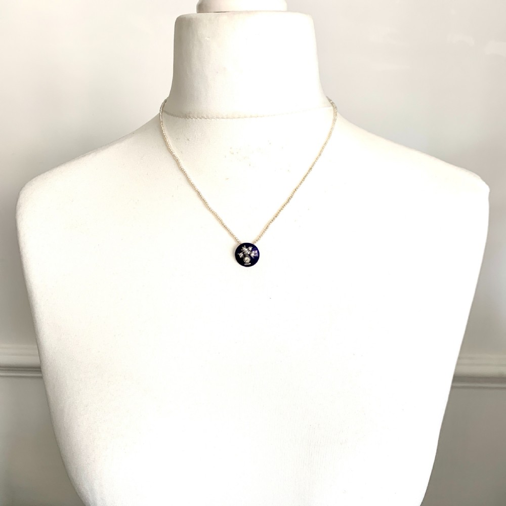 RESERVED for K • Georgian Blue Enamel Paste Seed Pearl Necklace View VI