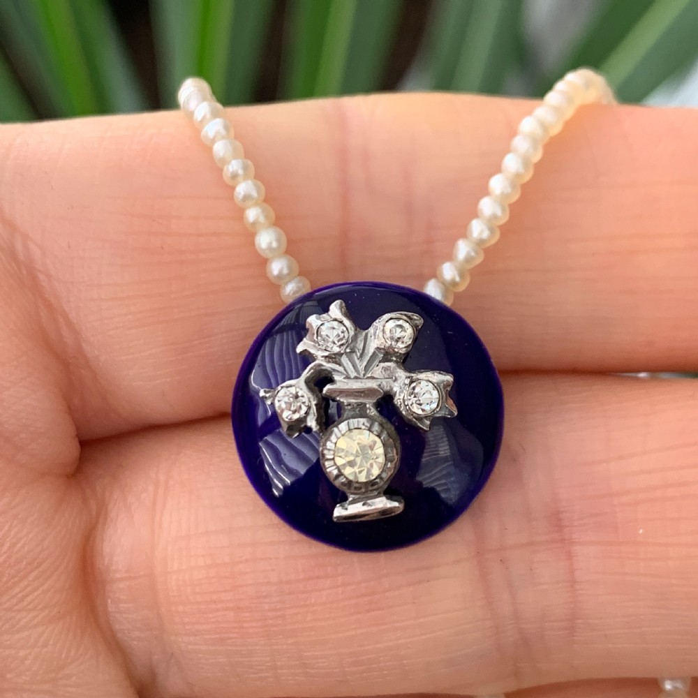 RESERVED for K • Georgian Blue Enamel Paste Seed Pearl Necklace View VII