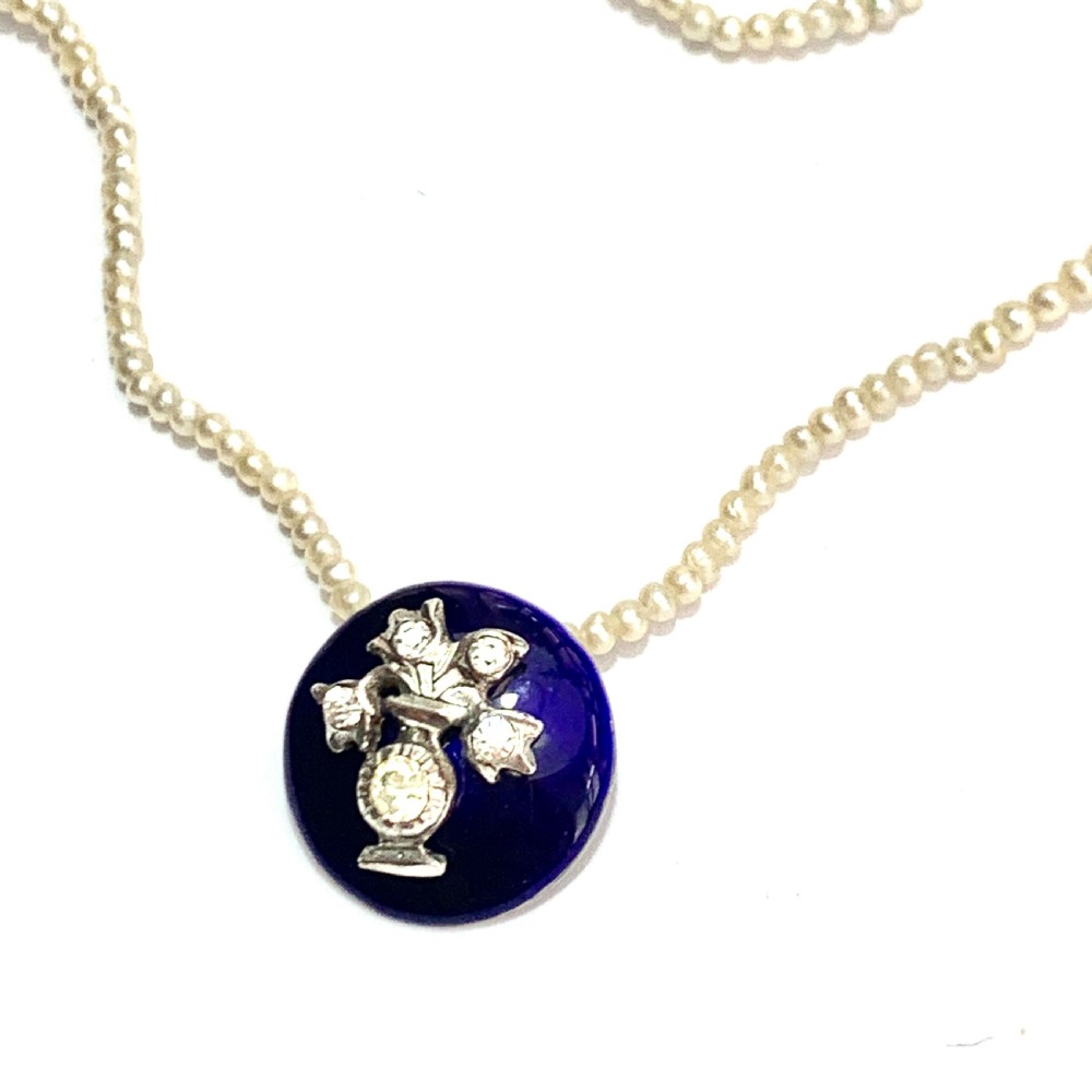 RESERVED for K • Georgian Blue Enamel Paste Seed Pearl Necklace View VIII