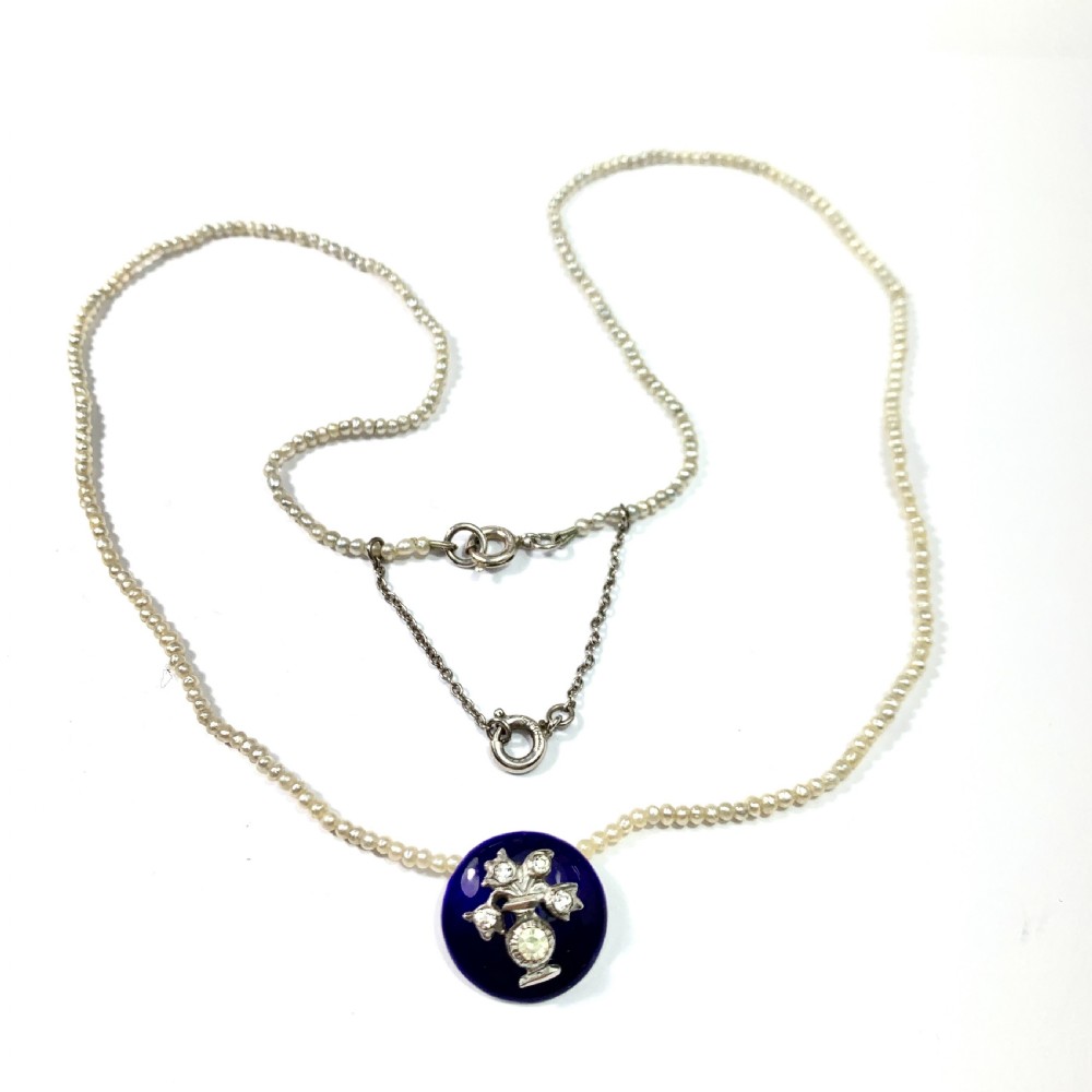RESERVED for K • Georgian Blue Enamel Paste Seed Pearl Necklace View IX