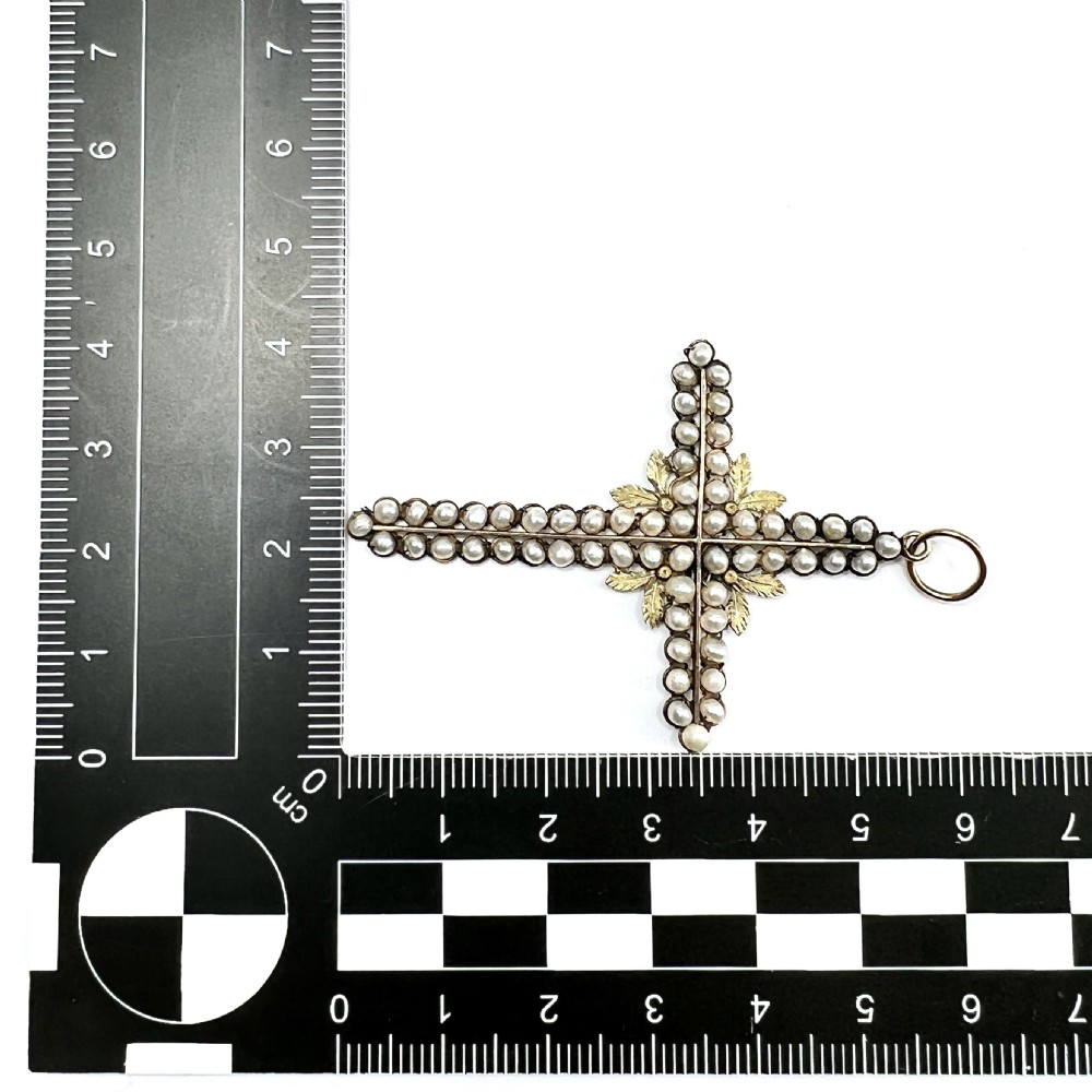 Large Antique 15CT Gold Pearl Cross Pendant View II
