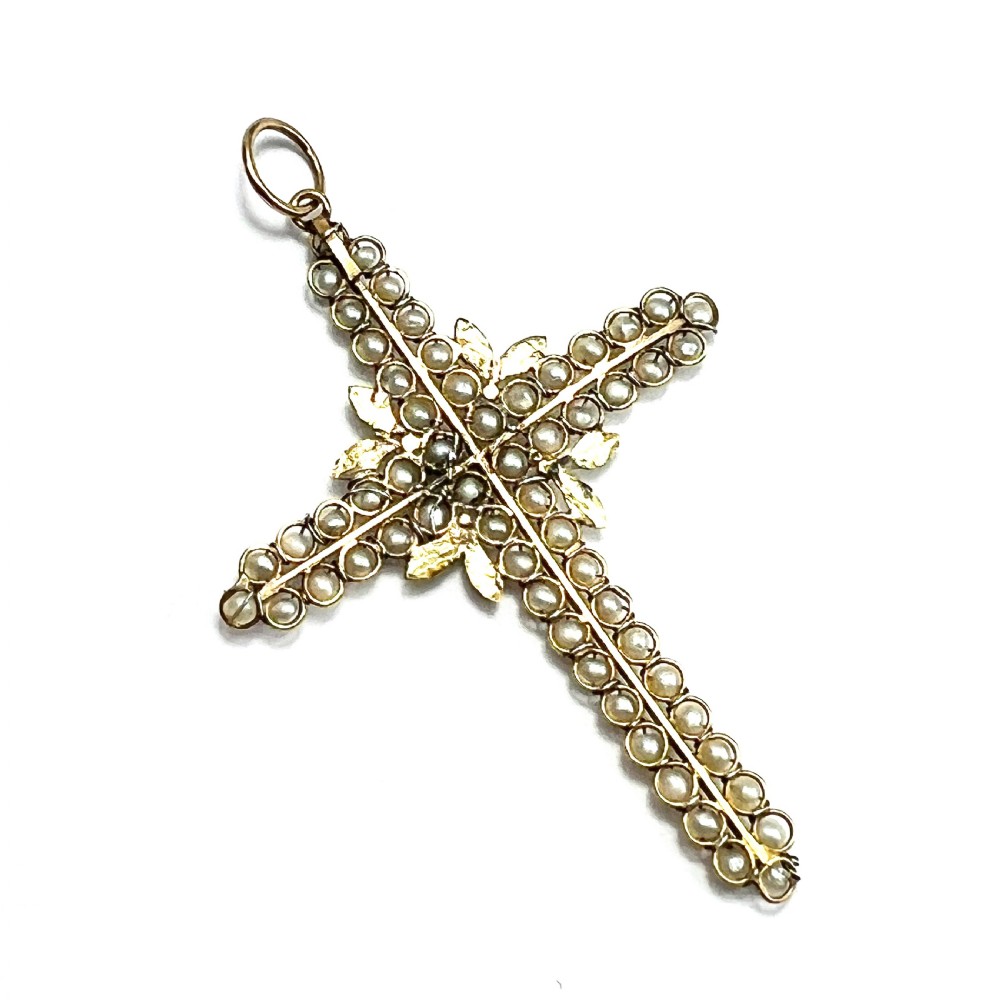 Large Antique 15CT Gold Pearl Cross Pendant View IV