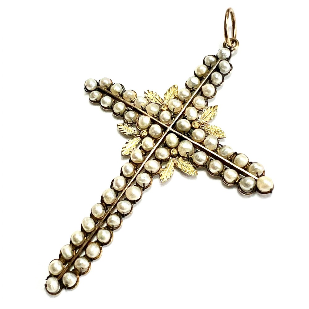 Large Antique 15CT Gold Pearl Cross Pendant View VI