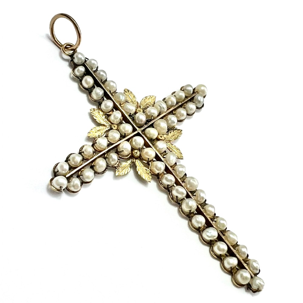 Large Antique 15CT Gold Pearl Cross Pendant View VII