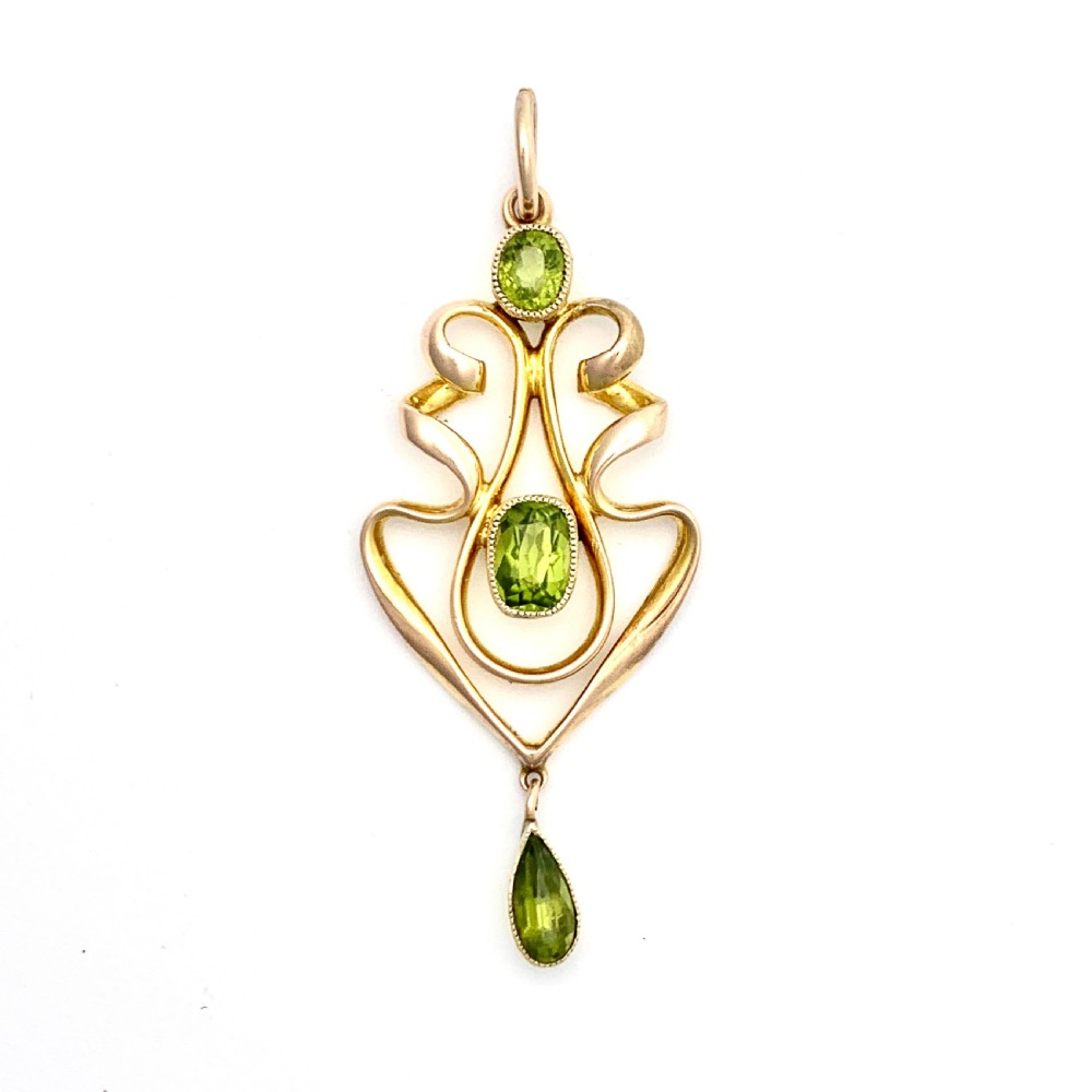 Art Nouveau Edwardian 9CT Rose Gold Peridot Lavalier Pendant