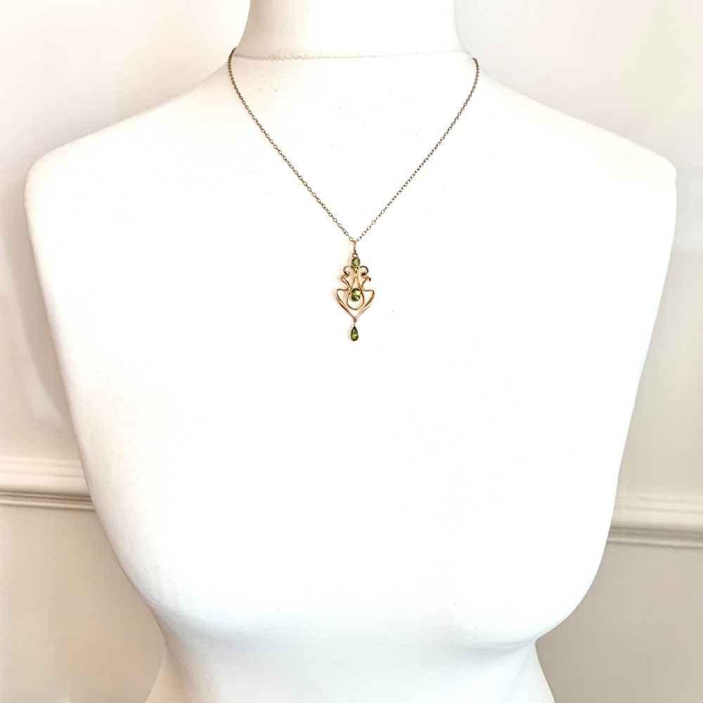 Art Nouveau Edwardian 9CT Rose Gold Peridot Lavalier Pendant View II
