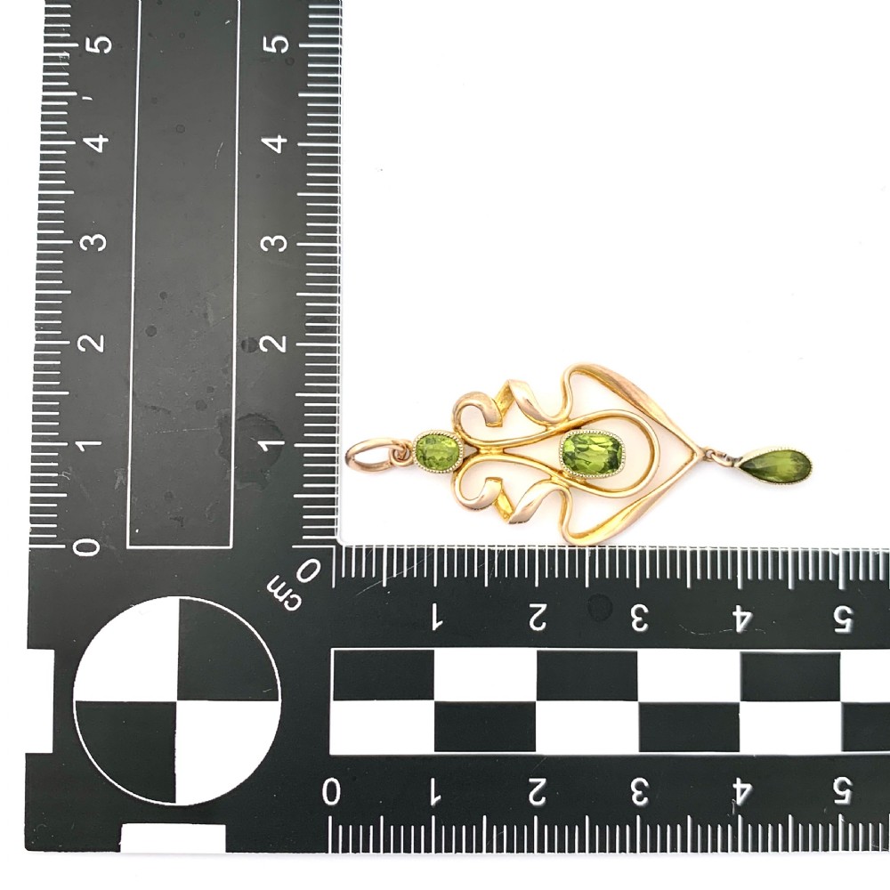 Art Nouveau Edwardian 9CT Rose Gold Peridot Lavalier Pendant View III