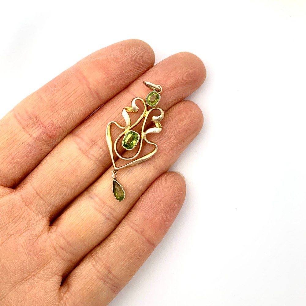 Art Nouveau Edwardian 9CT Rose Gold Peridot Lavalier Pendant View IV