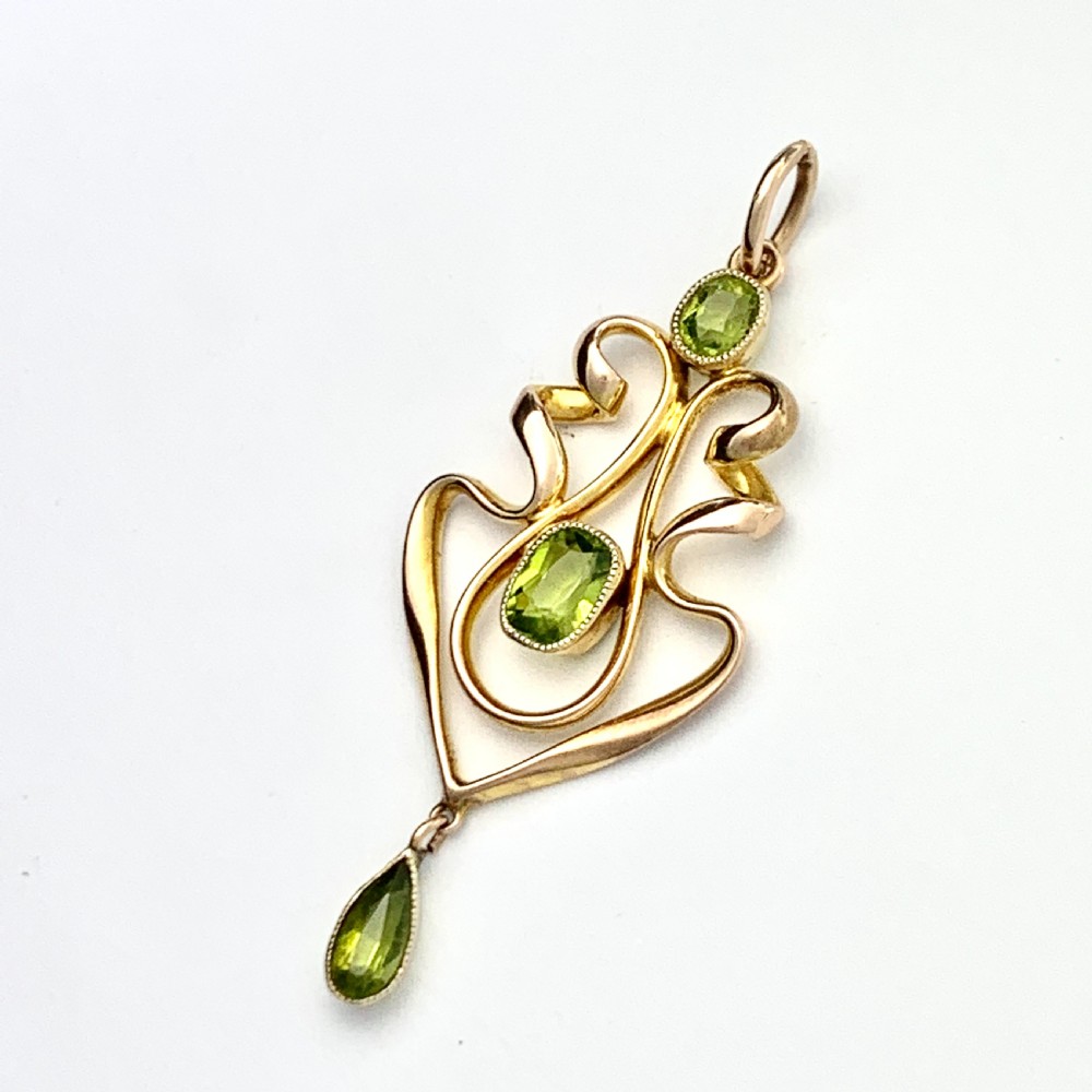 Art Nouveau Edwardian 9CT Rose Gold Peridot Lavalier Pendant View V