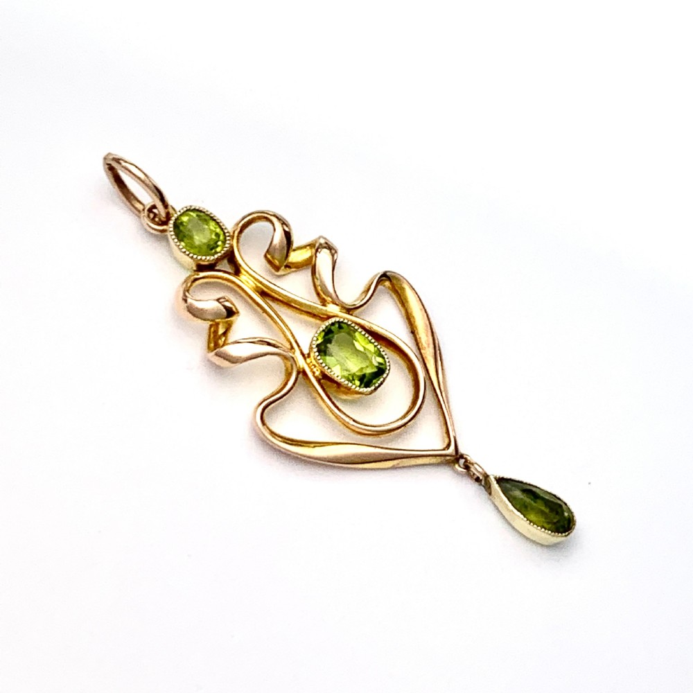 Art Nouveau Edwardian 9CT Rose Gold Peridot Lavalier Pendant View VI