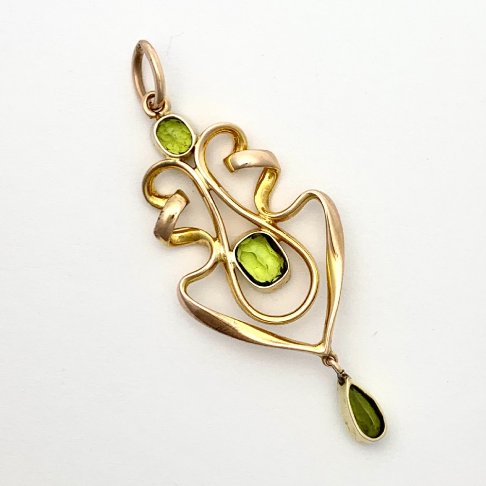 Art Nouveau Edwardian 9CT Rose Gold Peridot Lavalier Pendant View VII