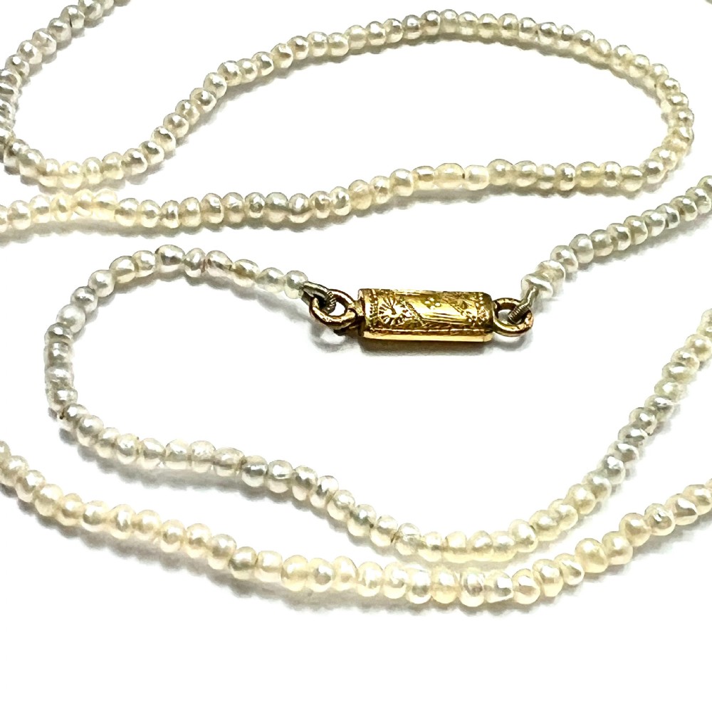 Georgian Fine Seed Pearl Necklace with 9CT Gold Clasp View II