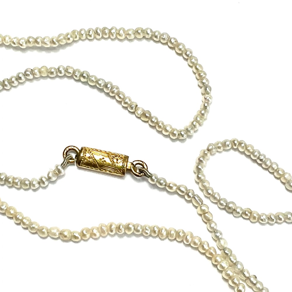 Georgian Fine Seed Pearl Necklace with 9CT Gold Clasp View V