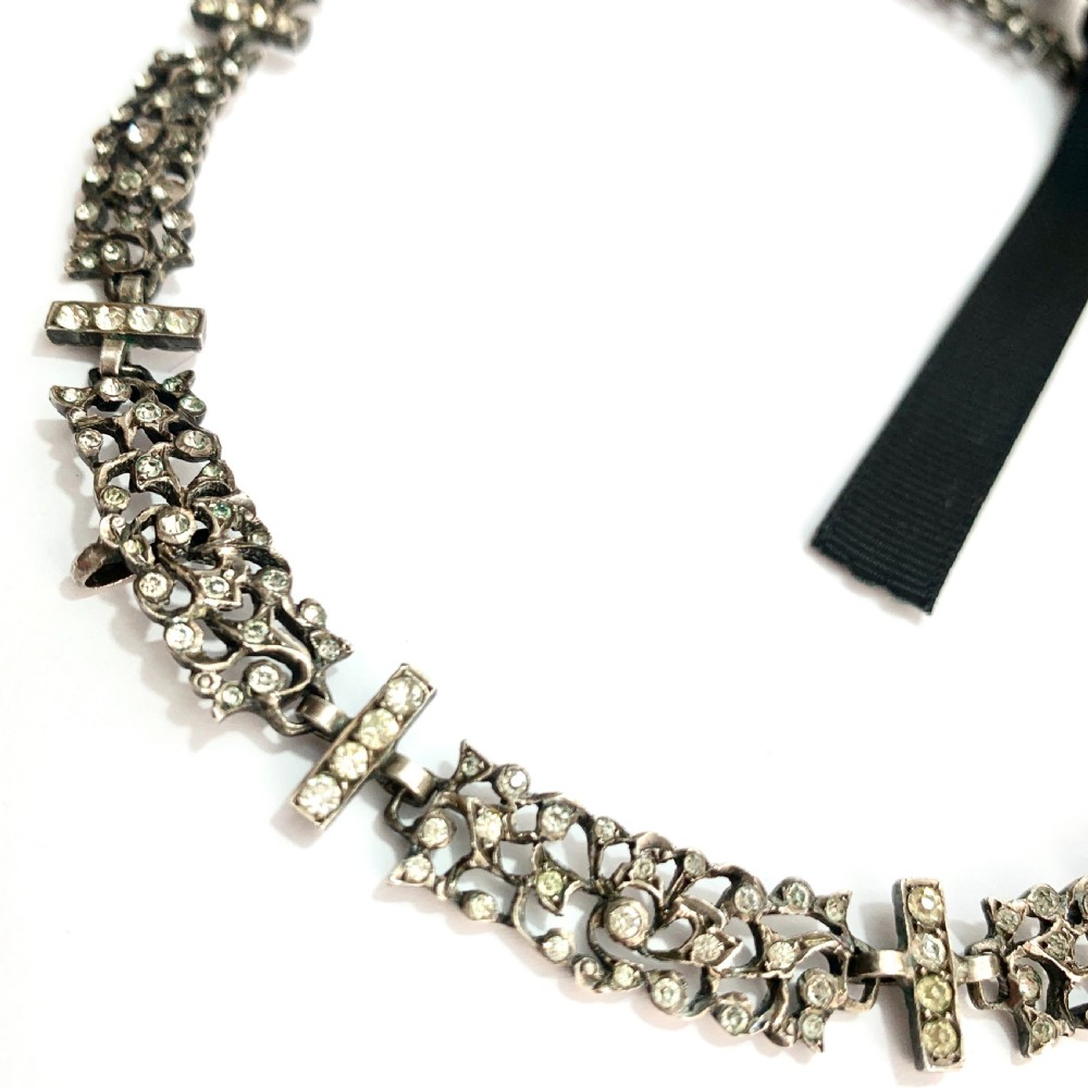 19th Century French Paste Normandy Yvetot Silver Necklace View II