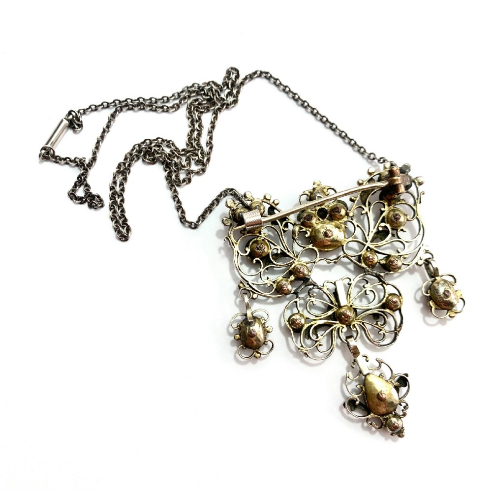 Georgian Garnet, Pearl and Silver Filigree Chain Necklace View III