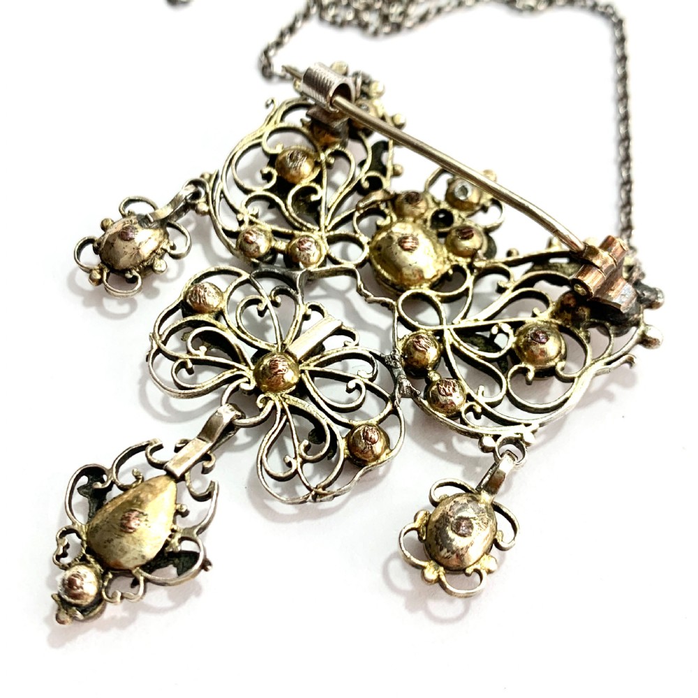 Georgian Garnet, Pearl and Silver Filigree Chain Necklace View IV