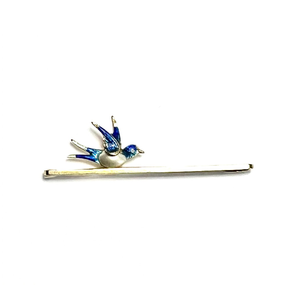 Edwardian 15CT Gold Pearl Enamelled Swallow Bird Bar Brooch View VI