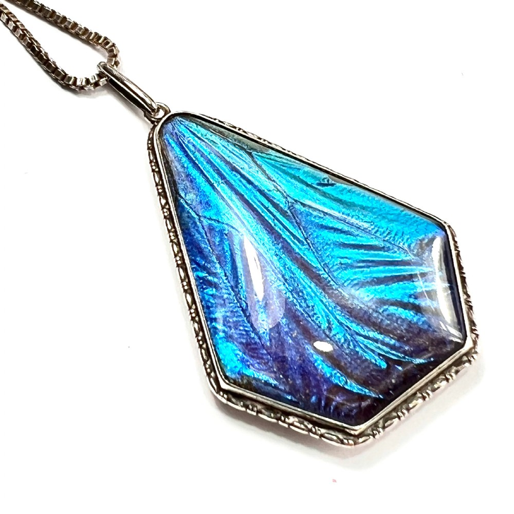 Large Vintage Silver Art Deco Butterfly Wing Pendant  View III