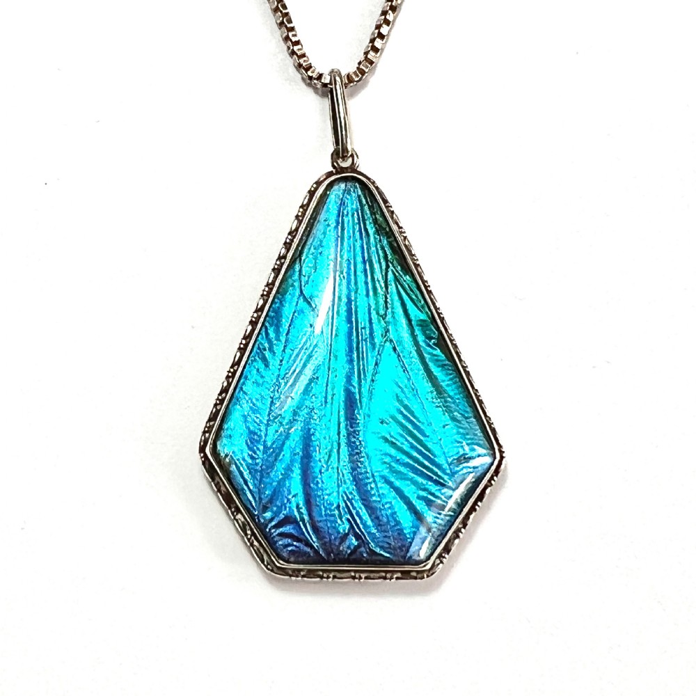 Large Vintage Silver Art Deco Butterfly Wing Pendant  View IV