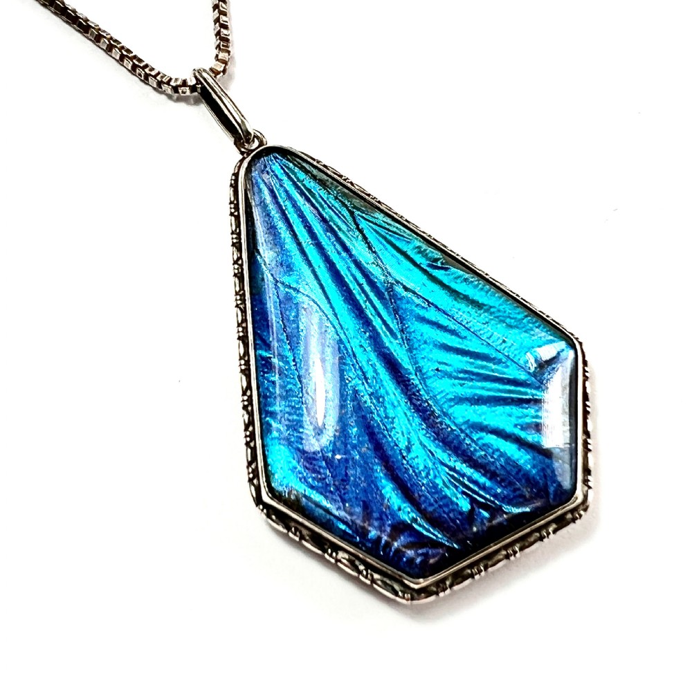 Large Vintage Silver Art Deco Butterfly Wing Pendant  View V