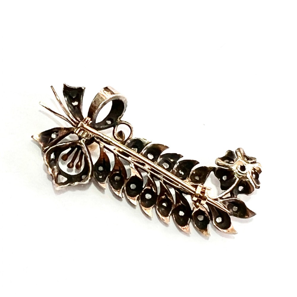 Antique Rose Cut Diamond, Pearl, Silver and Gold Brooch View III