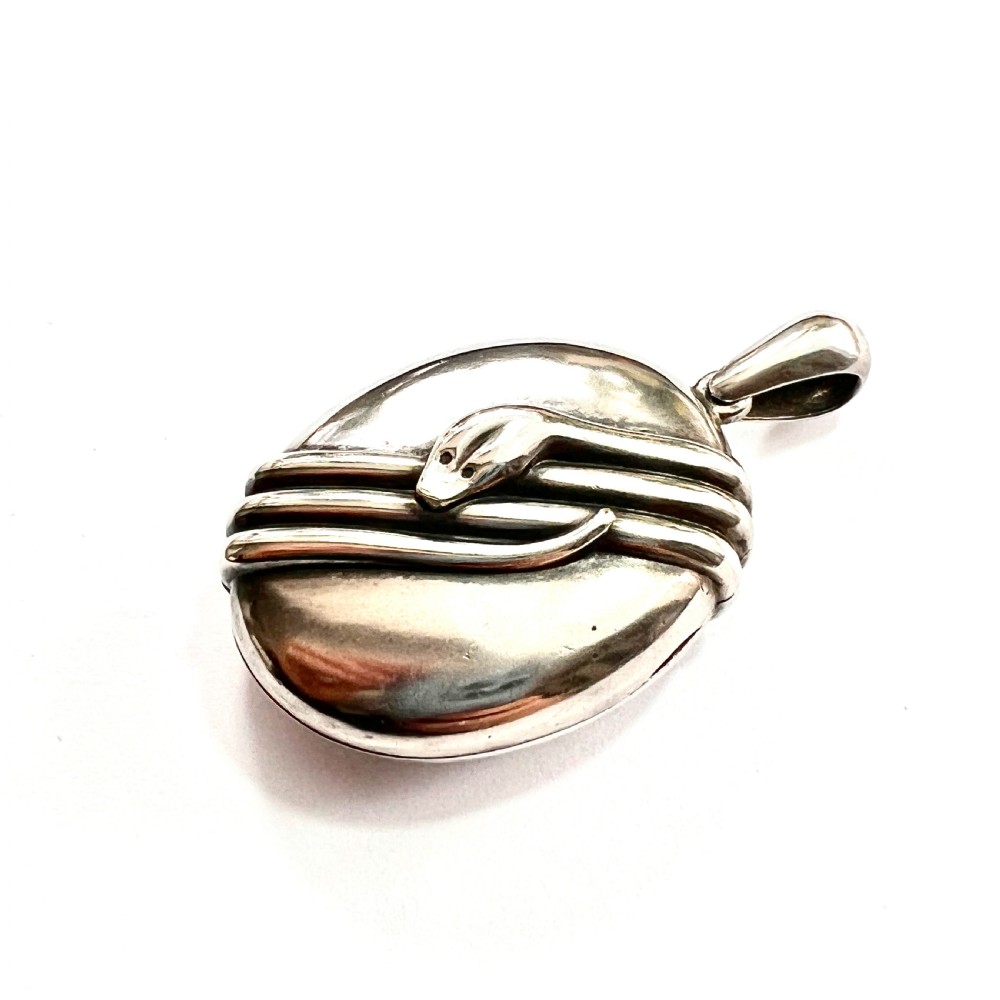 Victorian Silver Snake Photograph Locket Pendant View IV