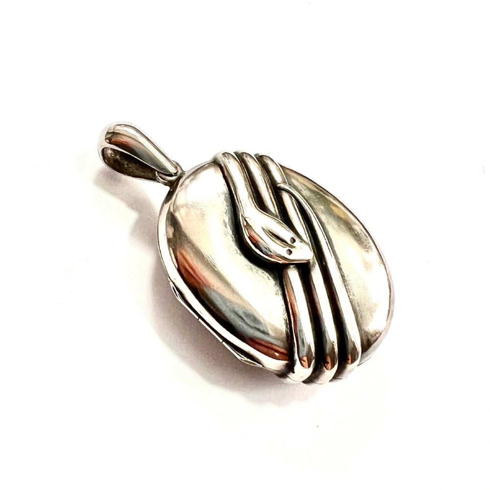 Victorian Silver Snake Photograph Locket Pendant View V