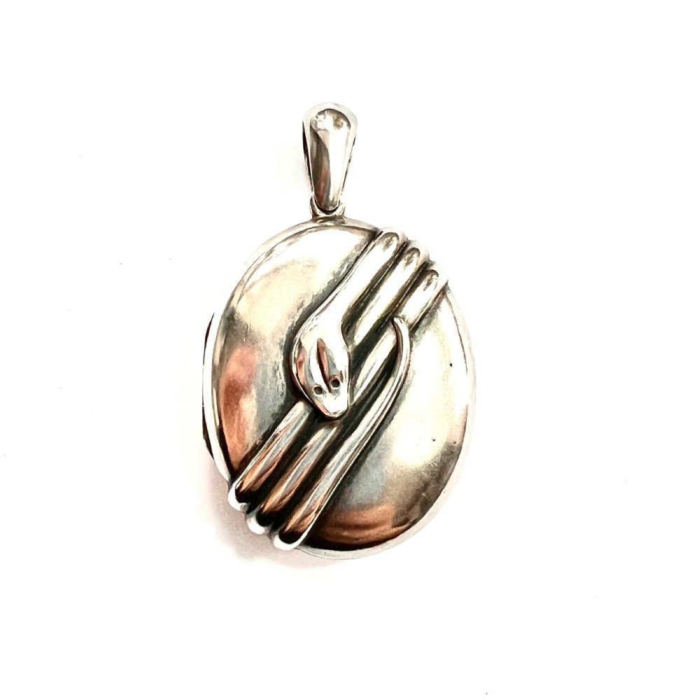 Victorian Silver Snake Photograph Locket Pendant View VII