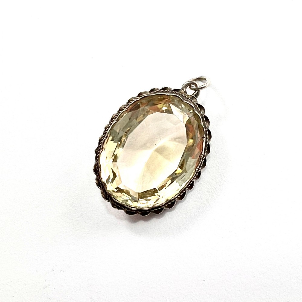 Edwardian Citrine Silver Rope Twist Pendant View IV