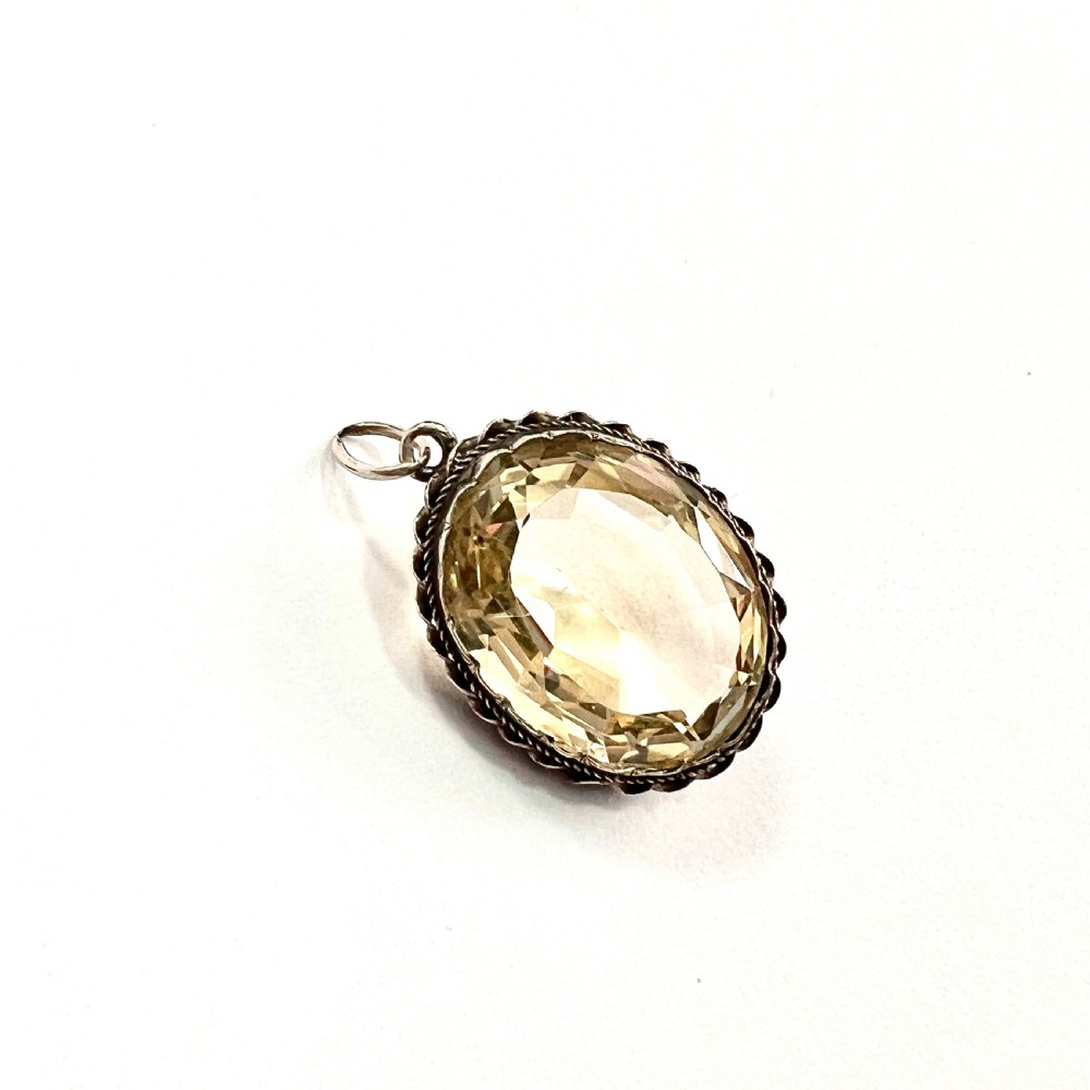 Edwardian Citrine Silver Rope Twist Pendant View VI