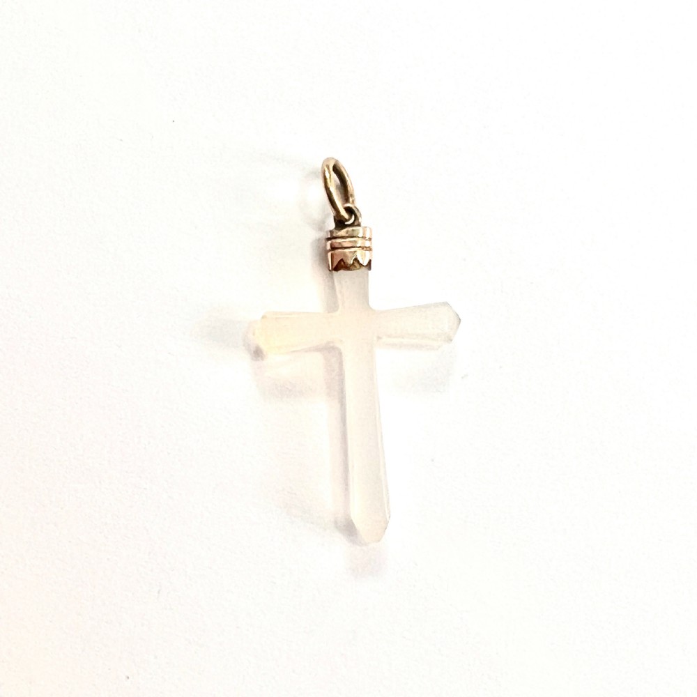 Victorian 9CT Gold Chalcedony Cross Pendant View V