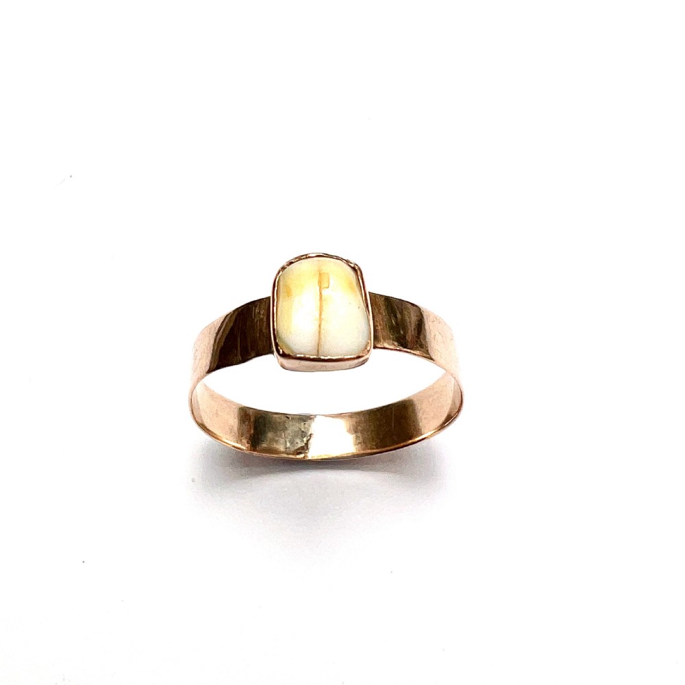 Antique Dutch 14CT Rose Gold Baby Tooth Ring 