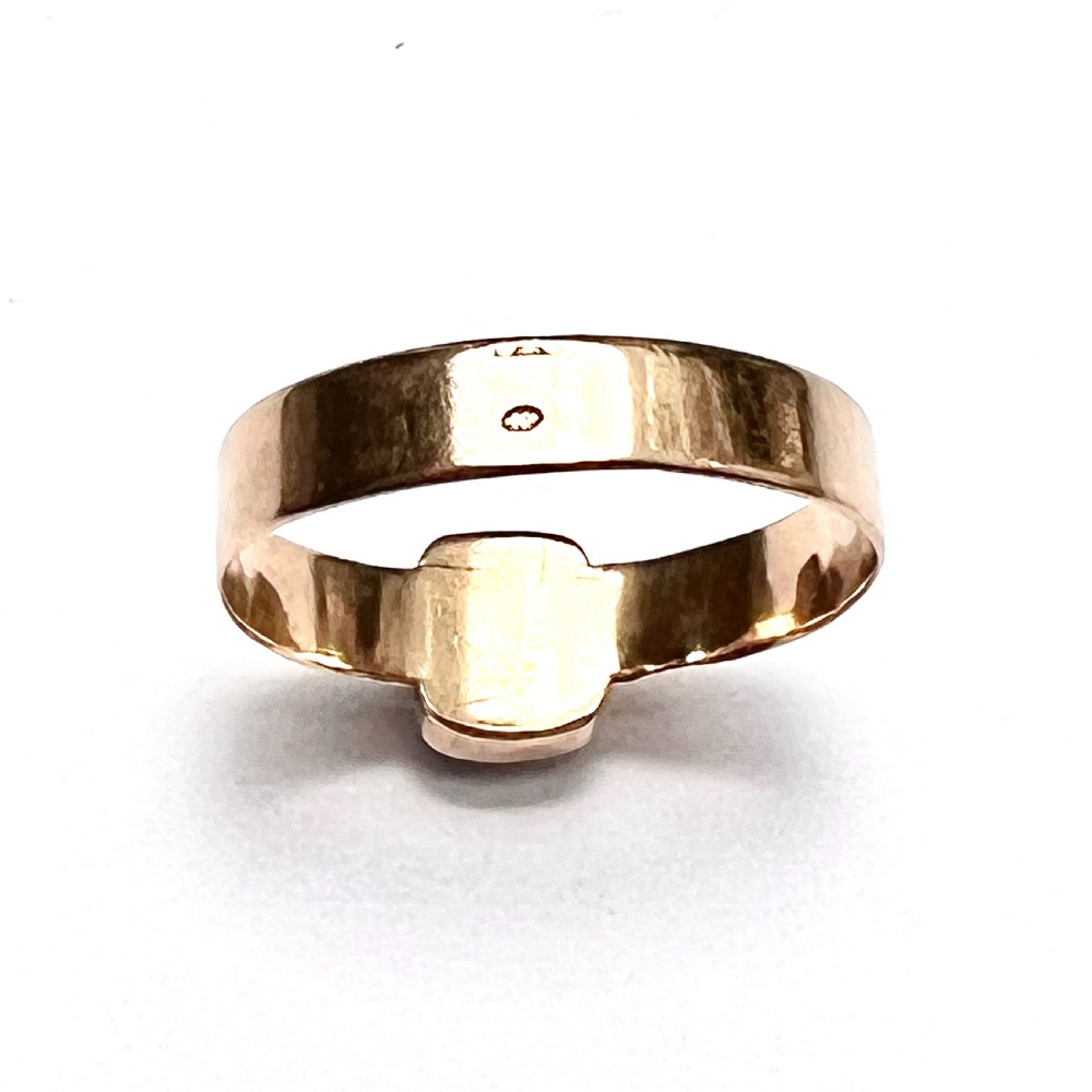 Antique Dutch 14CT Rose Gold Baby Tooth Ring  View III