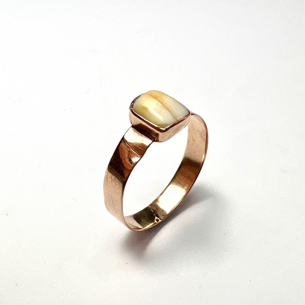 Antique Dutch 14CT Rose Gold Baby Tooth Ring  View V
