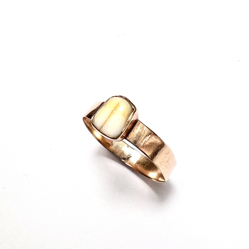 Antique Dutch 14CT Rose Gold Baby Tooth Ring  View VI