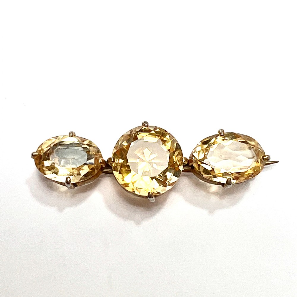 Victorian Three Stone Citrine Gilt Brooch 
