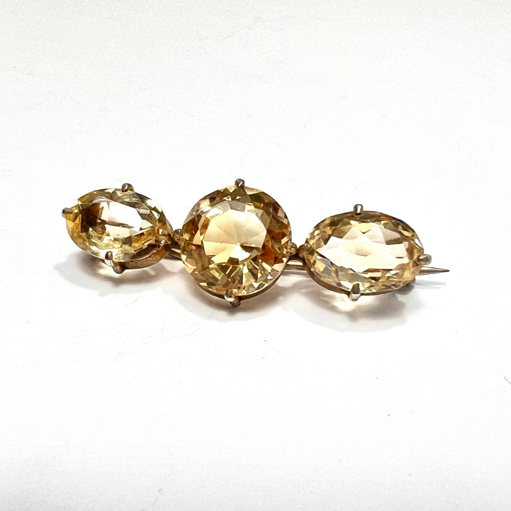 Victorian Three Stone Citrine Gilt Brooch  View II