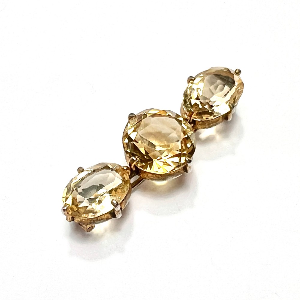 Victorian Three Stone Citrine Gilt Brooch  View IV
