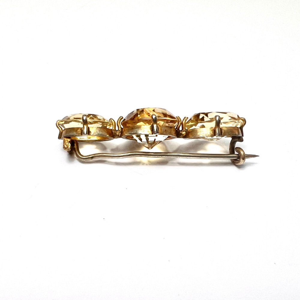 Victorian Three Stone Citrine Gilt Brooch  View VI