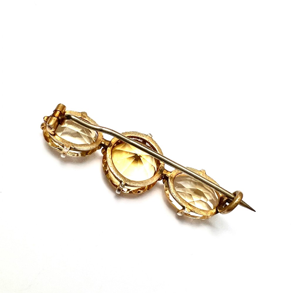 Victorian Three Stone Citrine Gilt Brooch  View VII