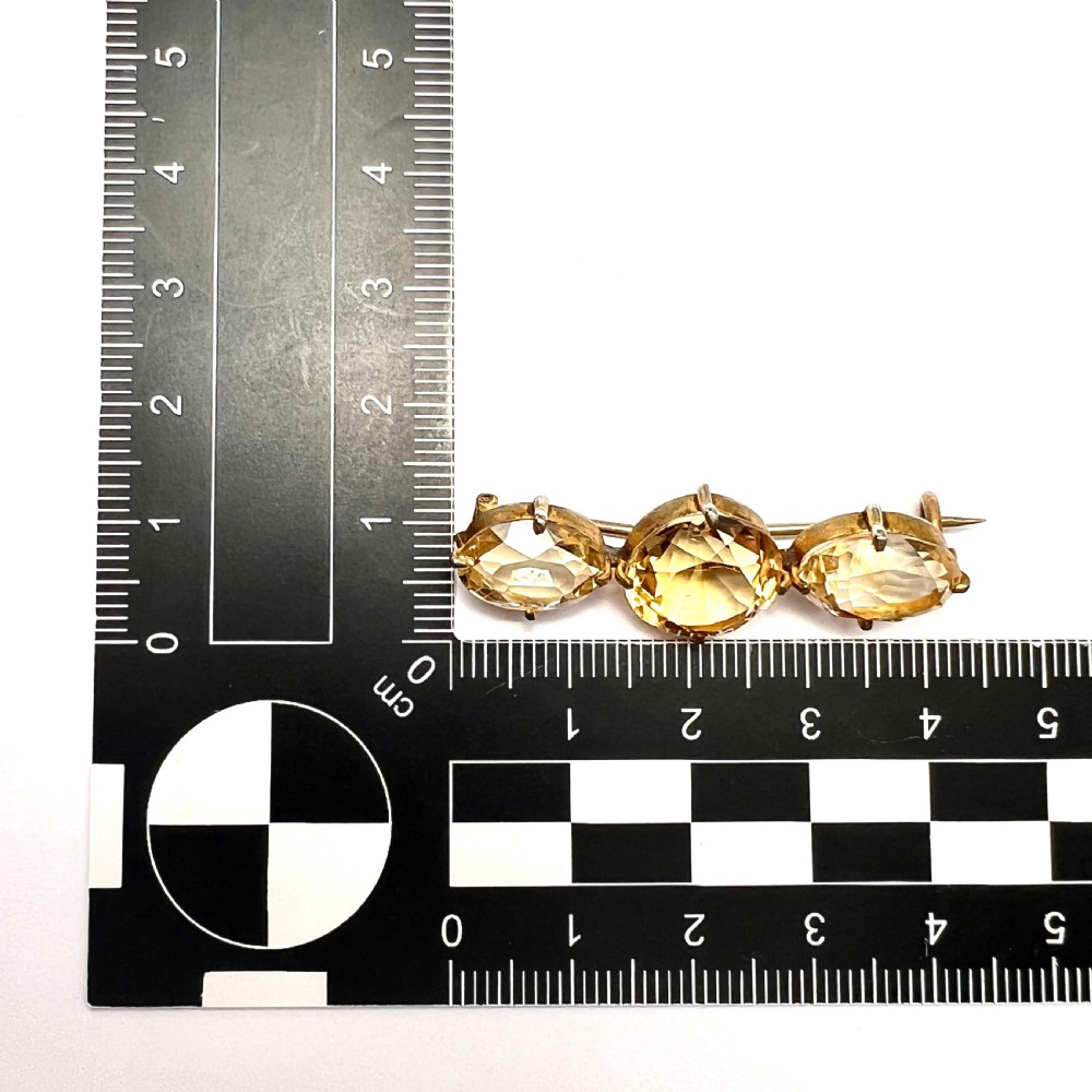 Victorian Three Stone Citrine Gilt Brooch  View VIII