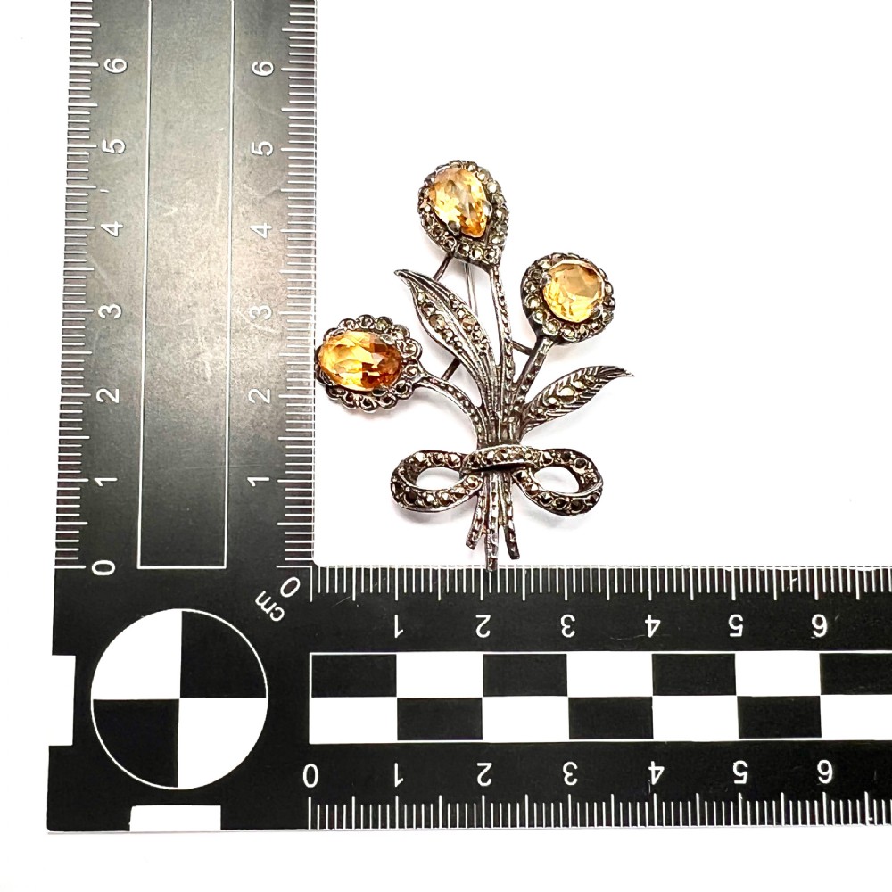 Art Deco Silver Citrine Marcasite Bouquet Brooch View II