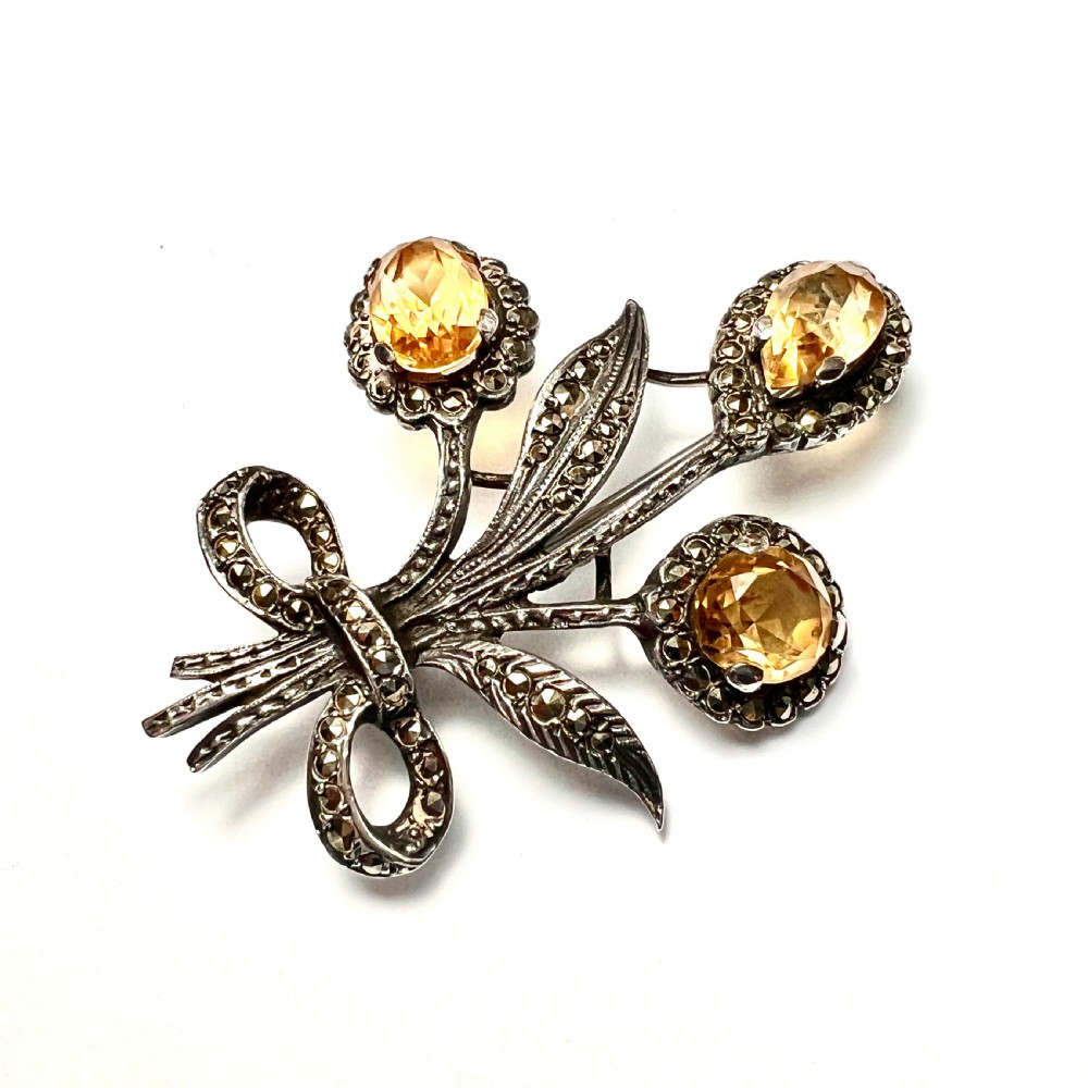 Art Deco Silver Citrine Marcasite Bouquet Brooch View VI