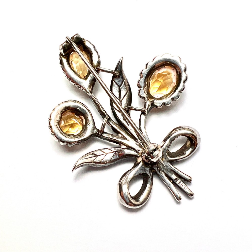 Art Deco Silver Citrine Marcasite Bouquet Brooch View VII