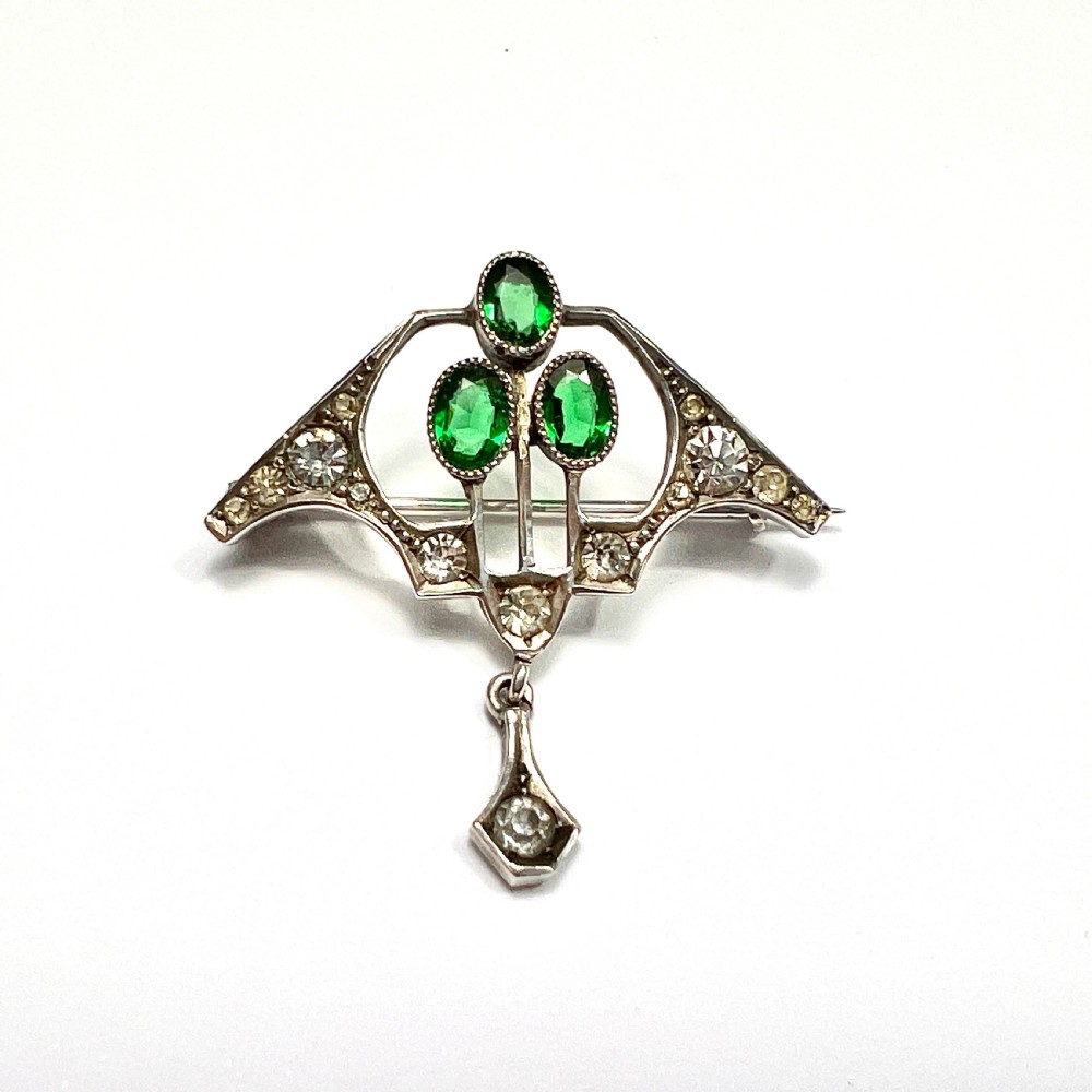 Art Nouveau Jugendstil Emerald Paste Brooch