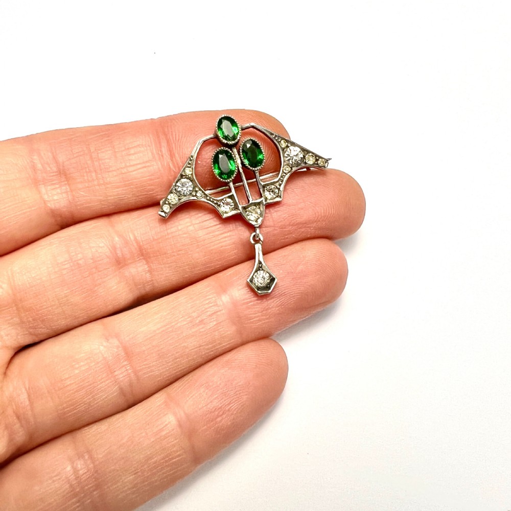 Art Nouveau Jugendstil Emerald Paste Brooch View II