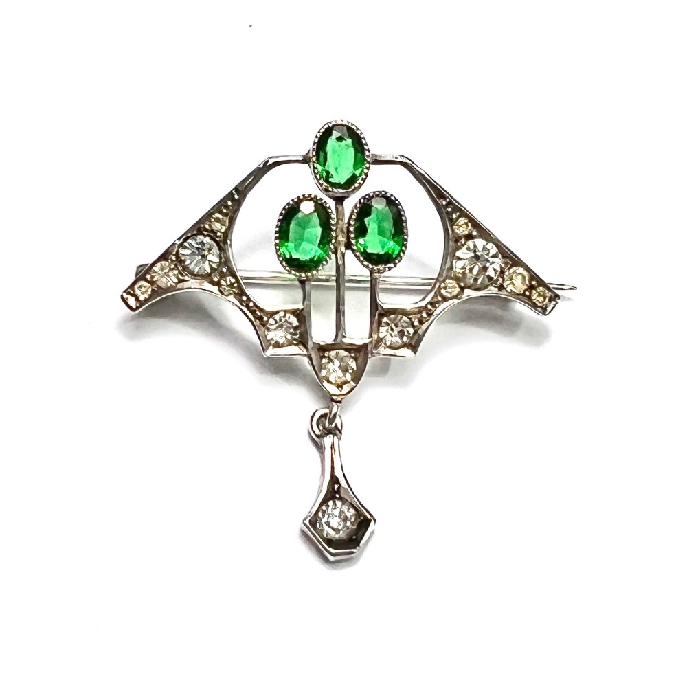 Art Nouveau Jugendstil Emerald Paste Brooch View IV